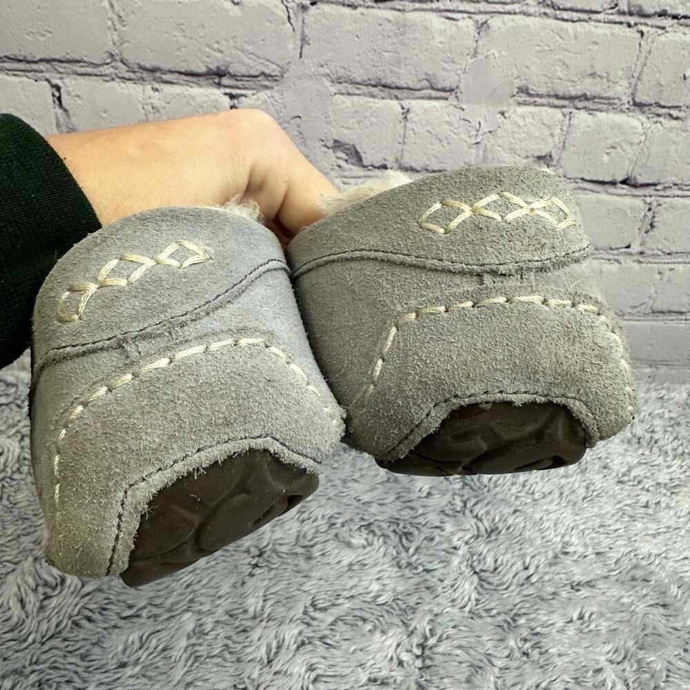 UGG Ansley Water Resistant Suede Slippers Gray Sheepskin Lining Size 7 Cozy - Picture 5 of 10